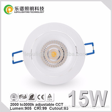 Sunset 2000K-3000K CCT 0-100% Dimmable 15w COB LED downlight